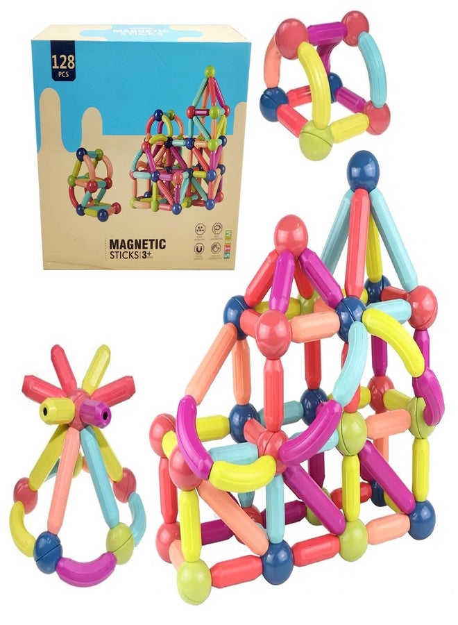 Kiditos DIY STEM Magnetic Sticks Building Blocks Toy for Kids, 3D Magnetic Balls and Rods Set Kids Montessori Educational Toys Stacking Toys for Kids Age 3+ Years (128 Pcs), Multi - Image 1